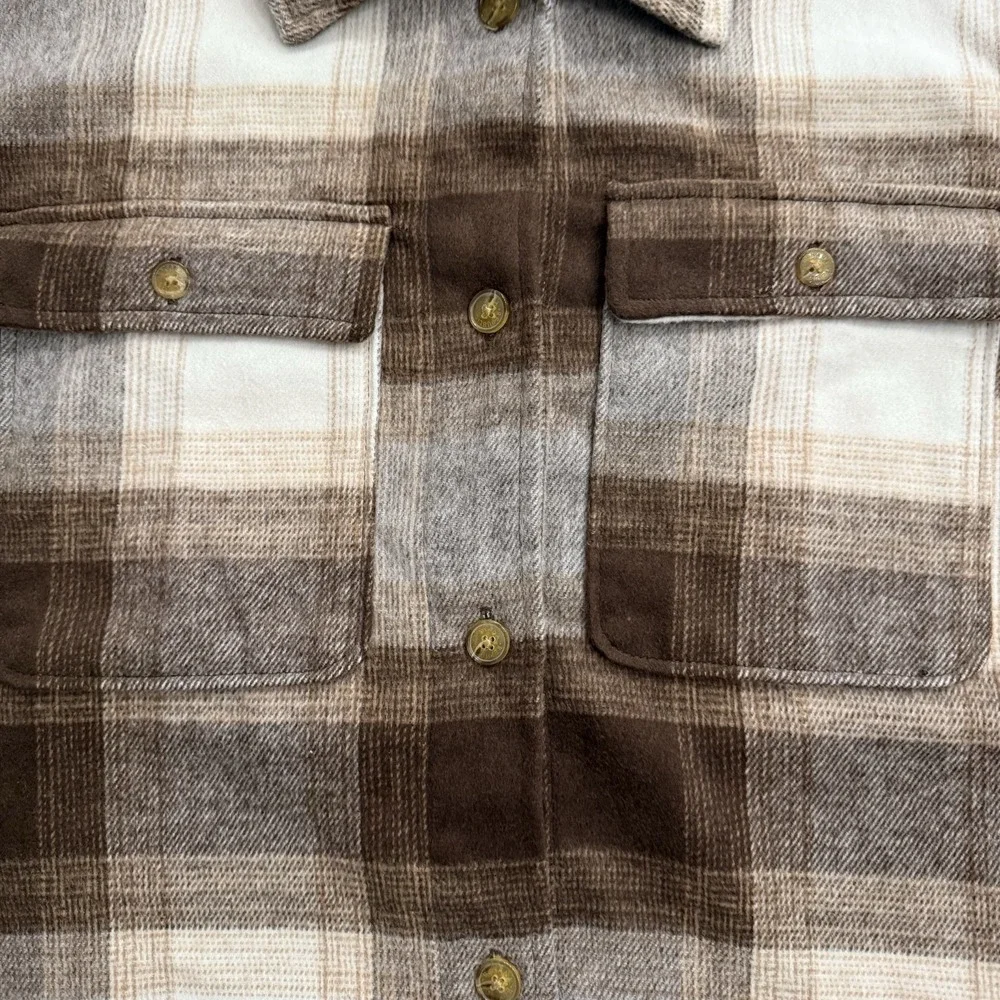 VTG Banana Republic Shirt Mens Medium Brown Plaid‎ Wool Blend Button Up Shacket